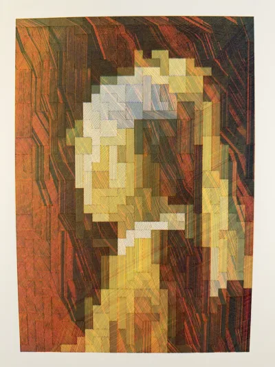 Girl with a Pearl Earring rebuilt from blocks of directional hatching
